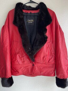 Carole Little  100% Leather & Fur Red Jacket Vintage Women’s Size  M